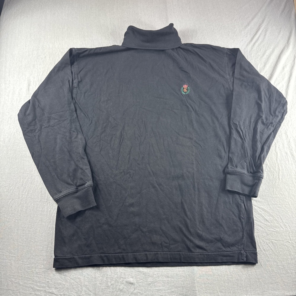 Vintage Chaps Ralph Lauren Turtle Neck Mens L Black Embroidered Crest Sweatshirt